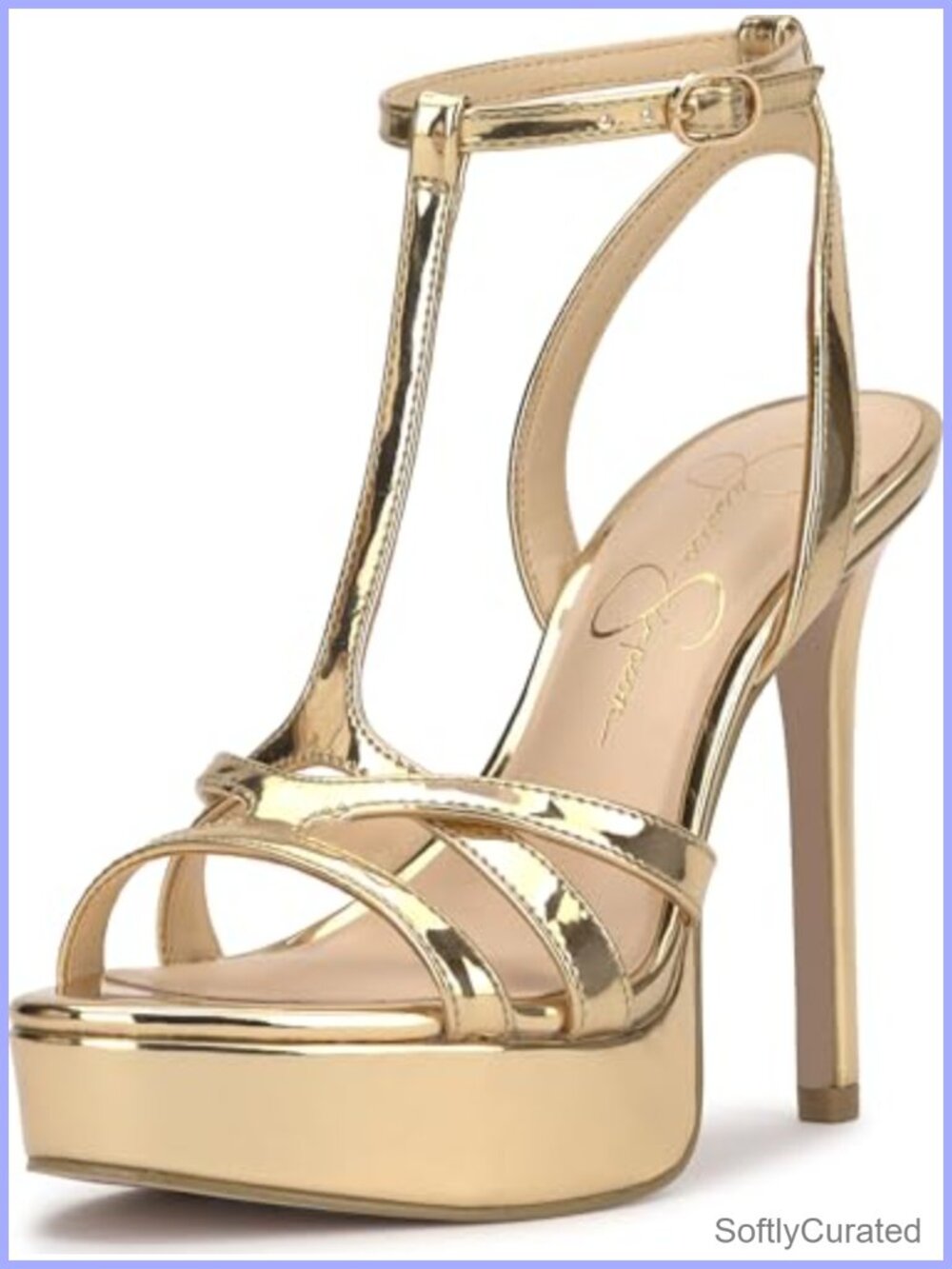 Faux Patent T-Strap Platform Stiletto Sandal Open Toe Evening Heel